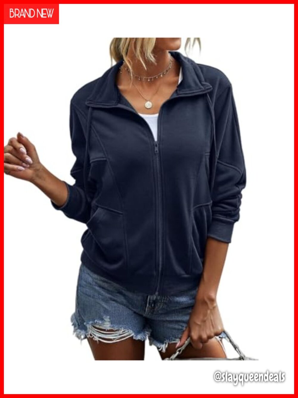Women's Long Sleeve Full Zip Sweatshirt Stand Collar Pockets